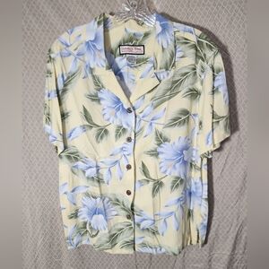 Jamaica Bay Light Yellow/Blue Tropocal Floral Button Down Shirt Men's Large